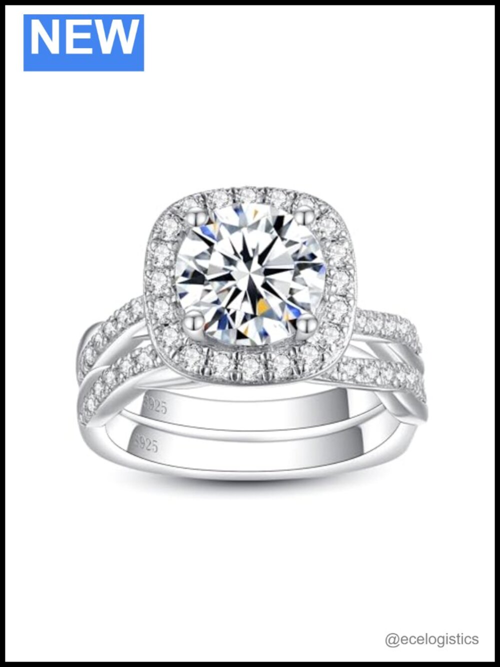 Moissanite Wedding Ring Set 3.7CTTW D Color VVS1 925 Sterling Silver Halo